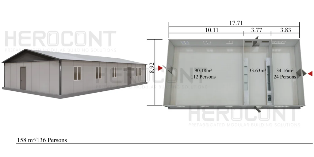 158 m² Prefabrik Yemekhane Binası