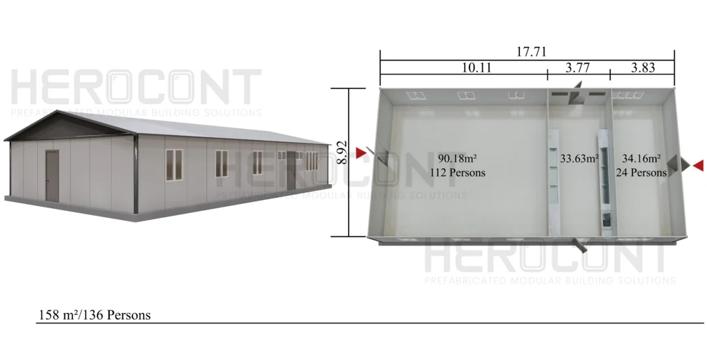 158 m² - campamento modular - comedor y cocina