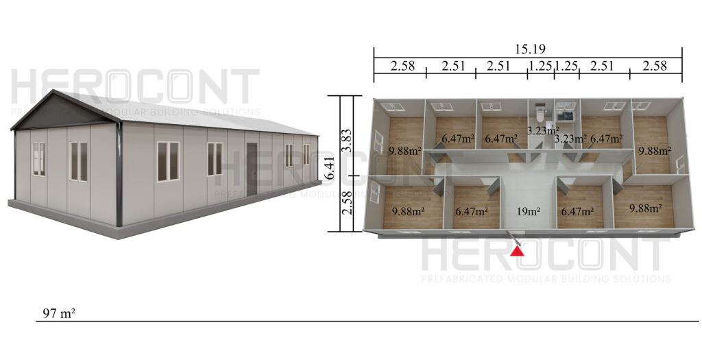 97 m² Prefabrik Ofis