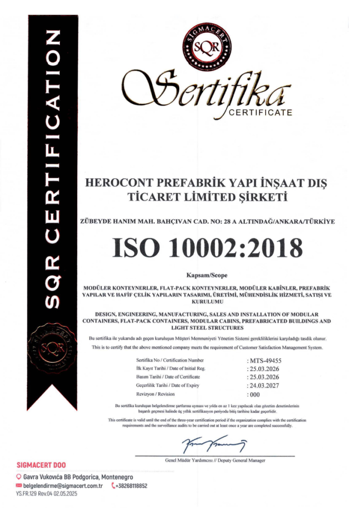 Herocont ISO 10002 Customer Satisfaction Management System Certificate
