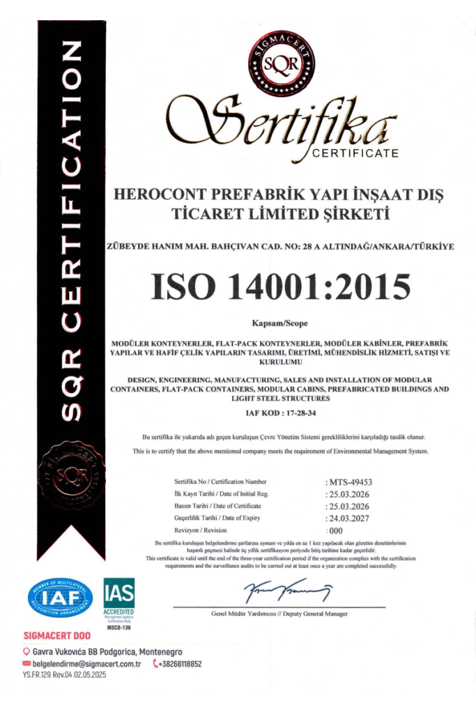 Herocont ISO 14001 Environmental Management System Certificate