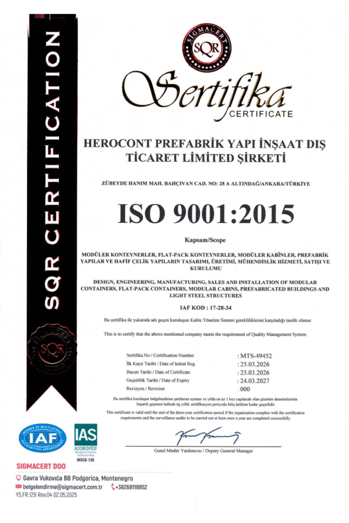 Herocont ISO 9001 Quality Management System Certificate