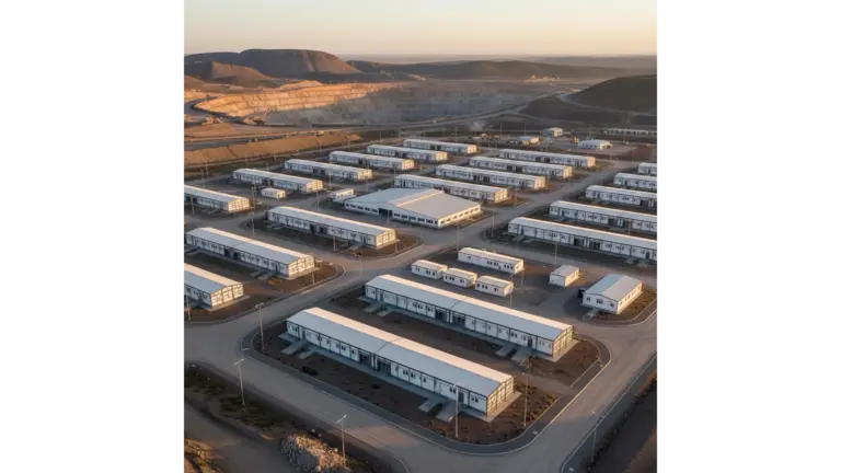 Modular worker accommodation camp built with prefabricated modular buildings near mining site